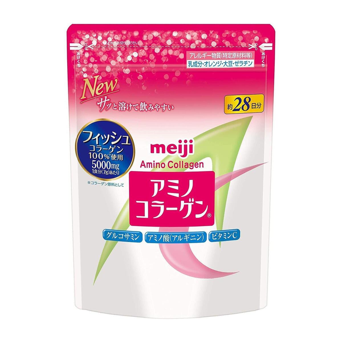A pouch of Japanese amino collagen powder supplement.