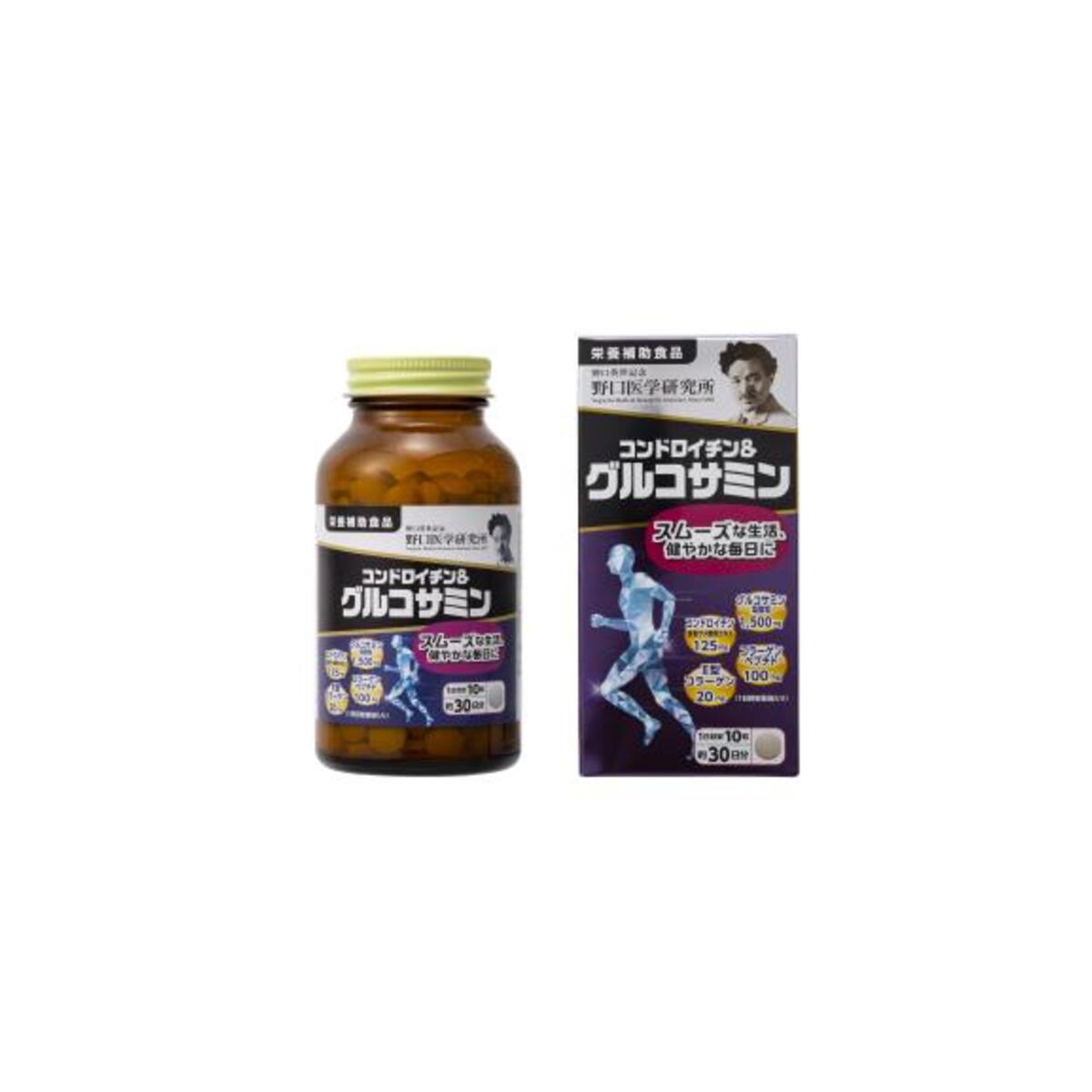 A bottle and box of Japanese glucosamine supplement.